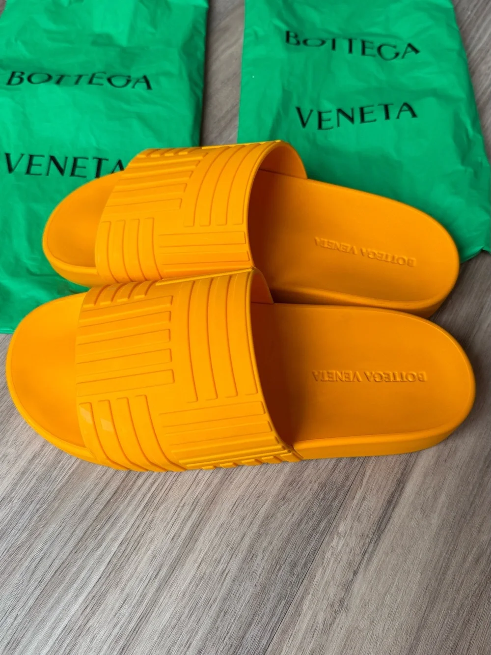 Bottega Veneta Bright Orange Textured Slide Sandals